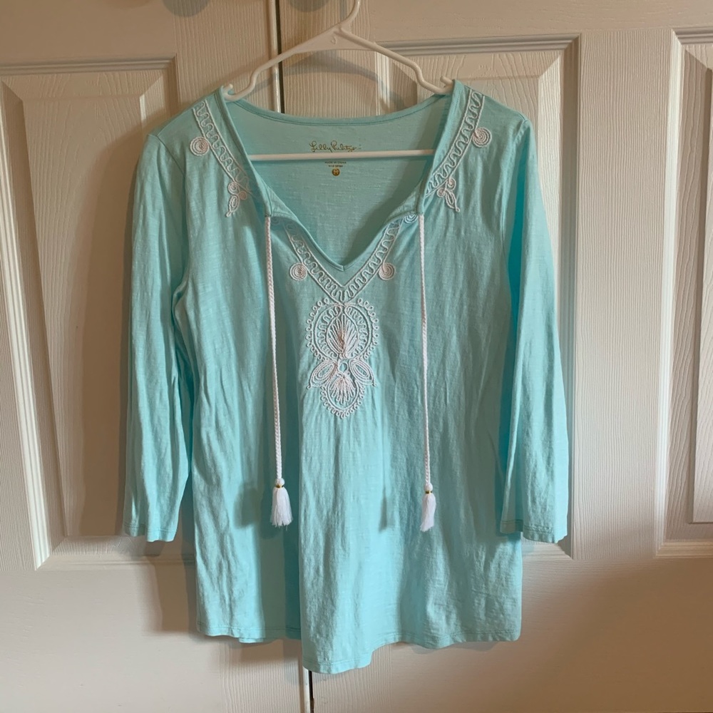 Lilly Pulitzer Aqua Blue Tassel Knit Top